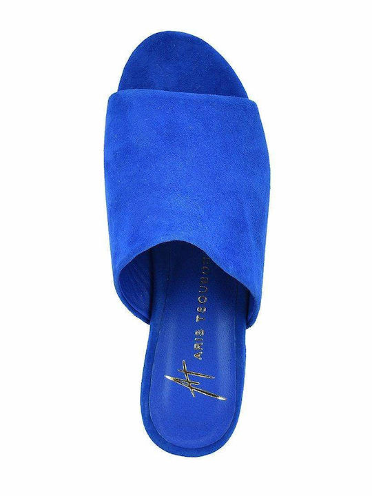 Designer Flat Δερμάτινα Mules σε Μπλε Χρώμα