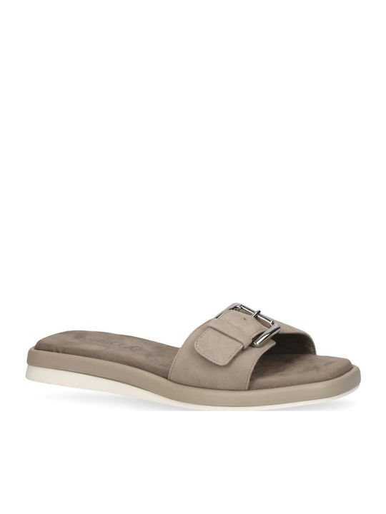 Leather Women's Flat Sandals Flatforms in Beige Color