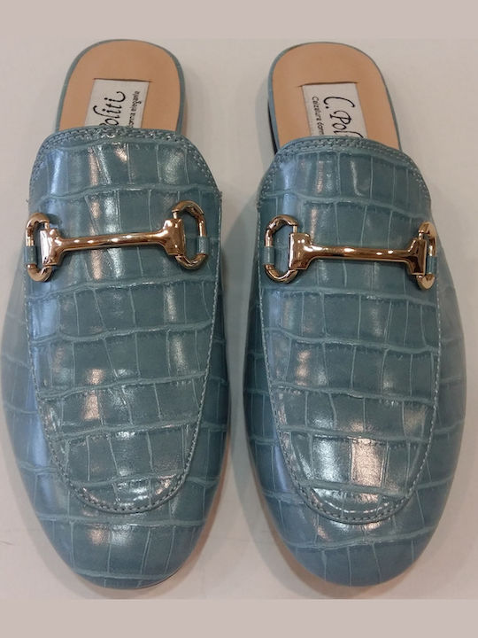 Flat Δερμάτινα Mules σε Γαλάζιο Χρώμα