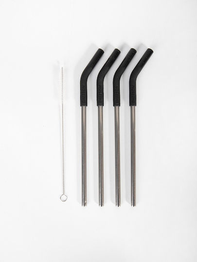 Emerson Straws Metal Black Inox with Brush 4pcs