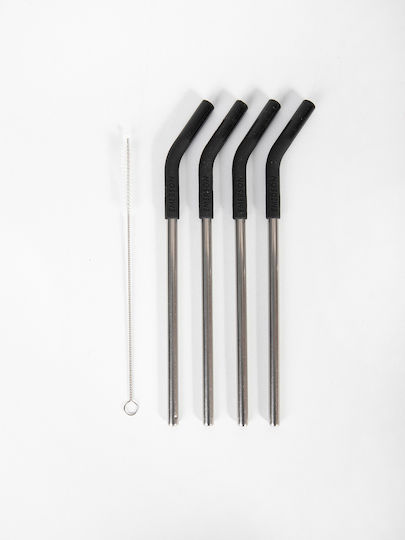 Emerson Straws Metal Black Inox with Brush 4pcs