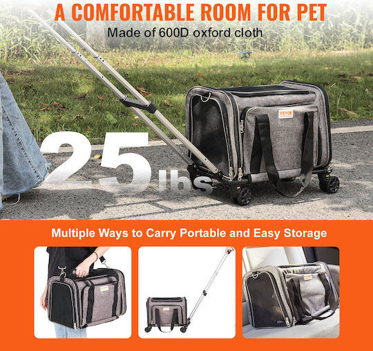 Vevor Small Animal Transport Bag 445x285x290 Mm Max 11 Kg 4 Wheels Aluminum Handle