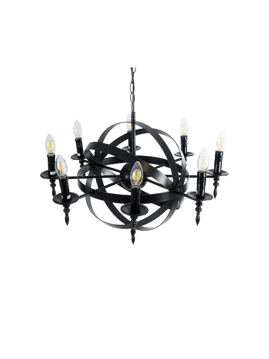 GloboStar Chandelier Candlestick 8xE14 Black 65cm 01003
