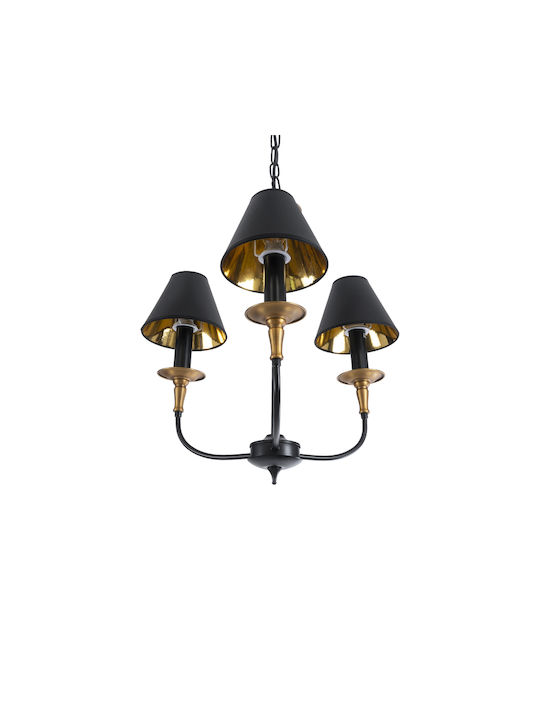 GloboStar Limi Полилей 3xE14 Ø56см с Абажури Черен 01091