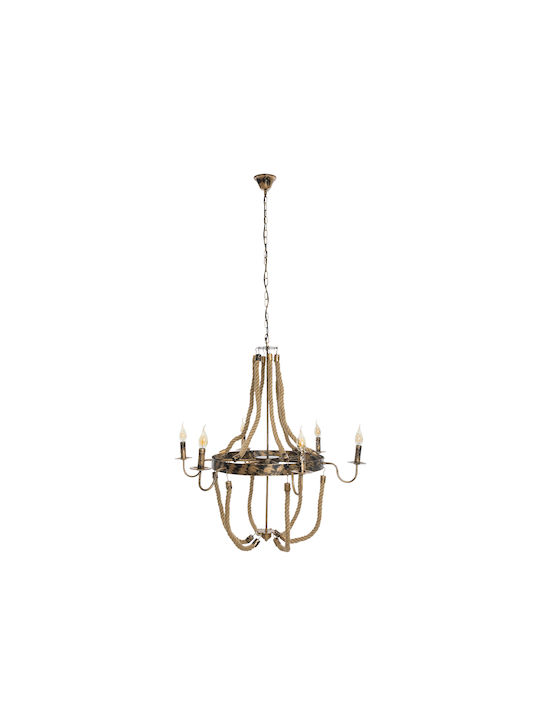 GloboStar Victorian Πολυέλαιος 6xE14 Ø76cm με Σχοινί Μπρούτζινος 01404