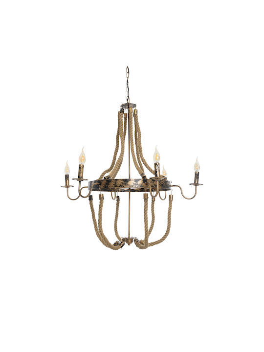 GloboStar Victorian Πολυέλαιος 6xE14 Ø76cm με Σχοινί Μπρούτζινος 01404
