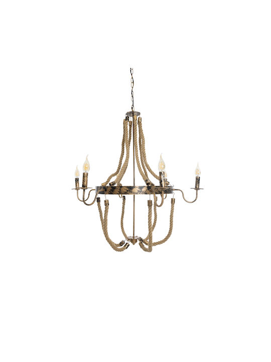GloboStar Victorian Πολυέλαιος 6xE14 Ø76cm με Σχοινί Μπρούτζινος 01404