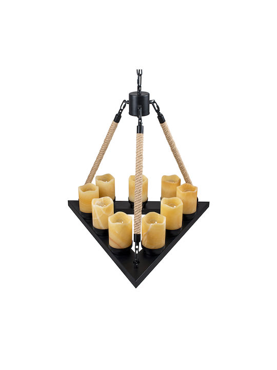 GloboStar Dome Πολυέλαιος 9xE27 Ø60cm με Σχοινί Μαύρος 10001021