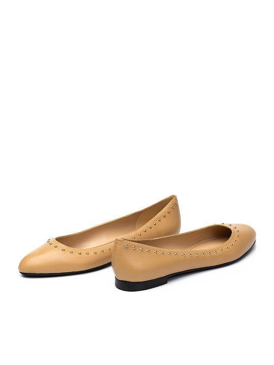 Leather Ballerinas Beige