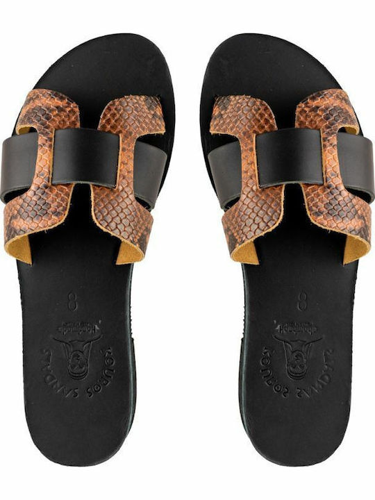 Leather Women's Flat Sandals Brown