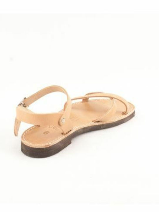 Leather Women's Flat Sandals in Beige Color
