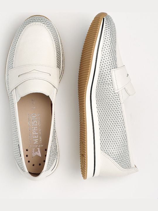Leder Damen Loafers in Silber Farbe