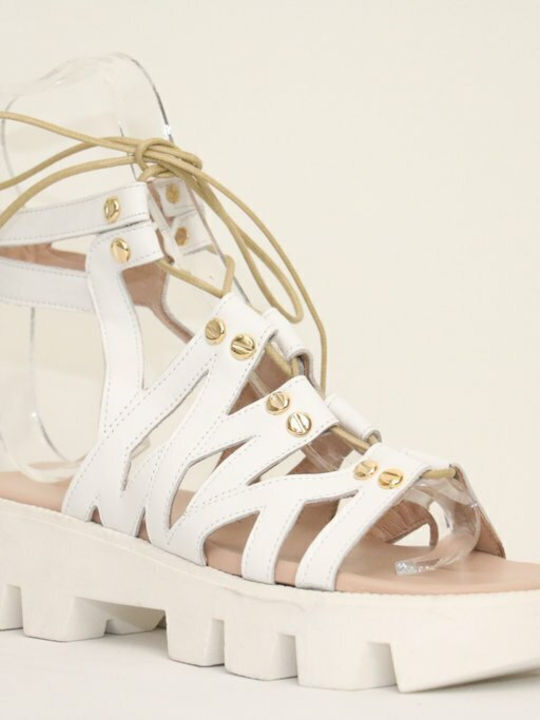 Sandale Casual Damă Gladiator Albă Din Piele