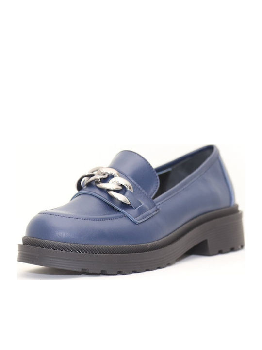 Leather Women's Moccasins in Blue Color