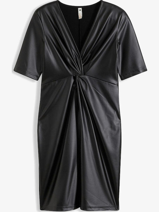 Mini Abendkleid Leder Schwarz