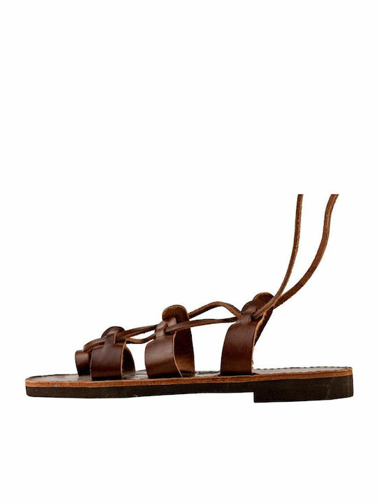 Leather Women's Flat Sandals Brown
