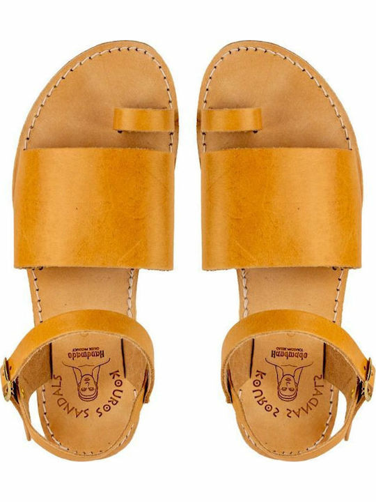 Leather Women's Flat Sandals in Brown Color
