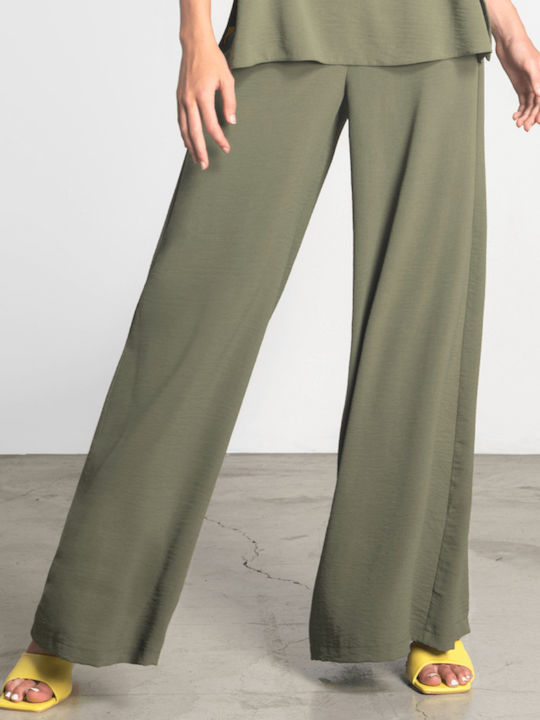 Damen Stoff Hose mit Gummizug Khaki