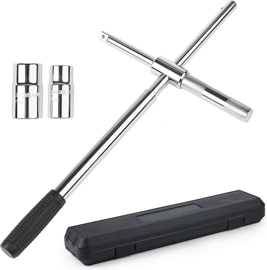 Universală Cheie de Roți Onuvio cu Set de Tubulare și Cutie de Transport pentru Piulițe de Anvelope cu Dimensiuni de 17/19 mm și 21/23 mm Pârghie Lungă Rezistentă și Retractabilă Ideală pentru Înlocuirea Anvelopelor la Auto Furgonete