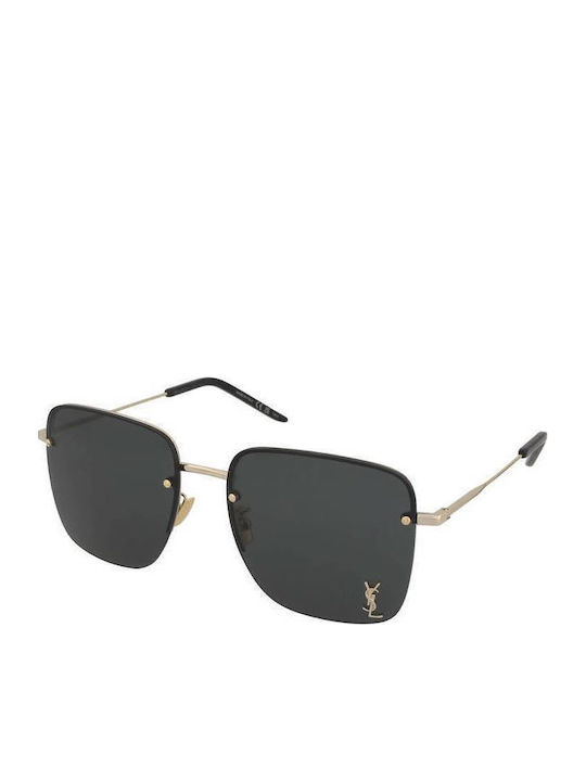 Ysl Women's Sunglasses with Gold Metal Frame and Black Lens