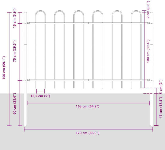 vidaXL Metallic Fencing Grilles in Gray Colour 1x1.7m