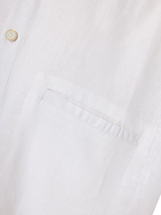 Short-sleeved Linen Shirt in Wide Line White