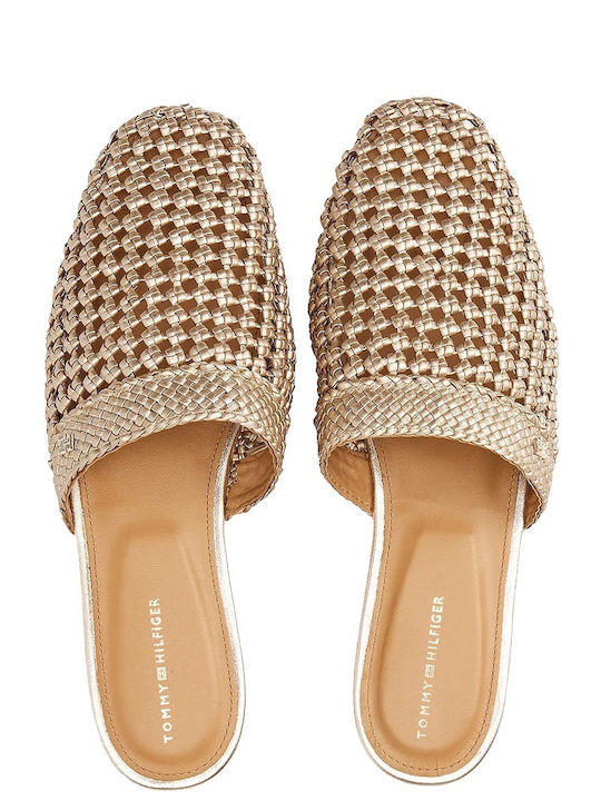 Flat Δερμάτινα Mules σε Χρυσό Χρώμα