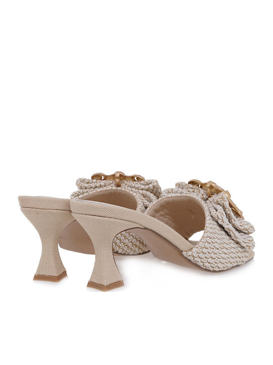 Mules with High Heel in Beige Color