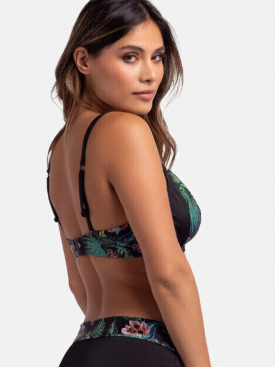 Underwire Bikini Bra with Adjustable Straps Black Floral
