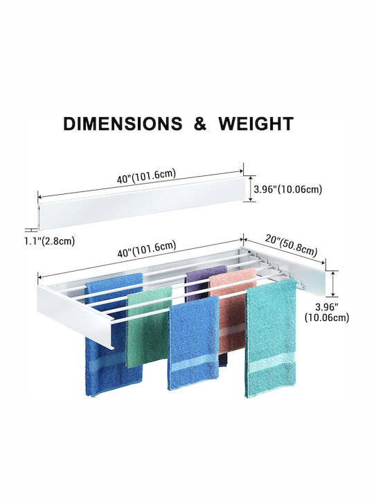 Wallex Toweldry 100 Folding Wall Mounted Clothes Drying Rack Made of Metal for Balcony with Hanging Length 6m