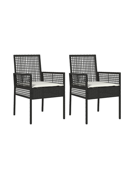 Fotoliu de exterior Rattan Negru cu pernă 2buc 53x60x85cm