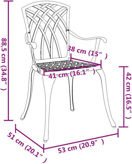 Outdoor Chair Aluminum Bronze 2pcs 53x51x88.5cm