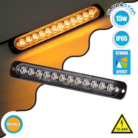 GloboStar Pro Series Waterproof Car Lightbar 10 Program Strobe Lighting Bar SMD 3030 LED 67cm - Orange