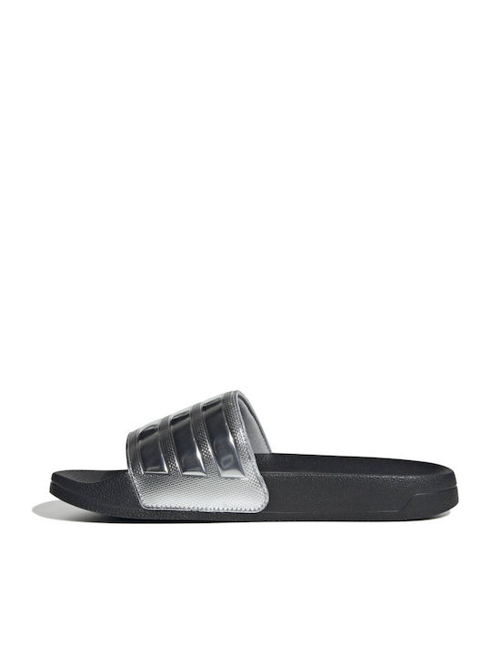 Adilette Shower Stripes Slides in Silver Color