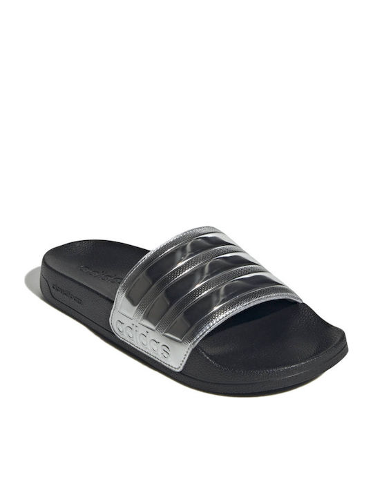 Adilette Shower Stripes Slides in Silver Color