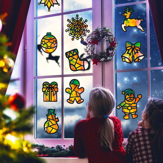 DIY-Weihnachtsfensterdekorationen Set 12 Stück Bunte Papierbilder