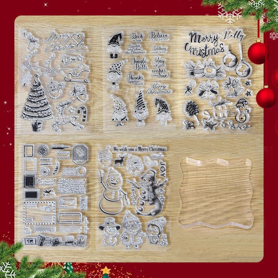 Set de ștampile din silicon pentru Crăciun DIY, 5 foi