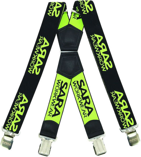 Bretelii elastice de lucru Sara Workwear negru galben fluorescent