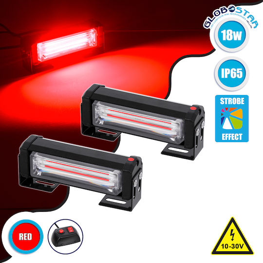 GloboStar Μπάρα Σήμανσης Αυτοκινήτου LED 10 - 30V Αδιάβροχη με Κόκκινο Φωτισμό