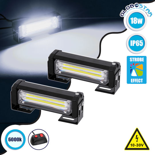 GloboStar Μπάρα Σήμανσης Αυτοκινήτου LED 10 - 30V Αδιάβροχη 13cm με Λευκό Φωτισμό