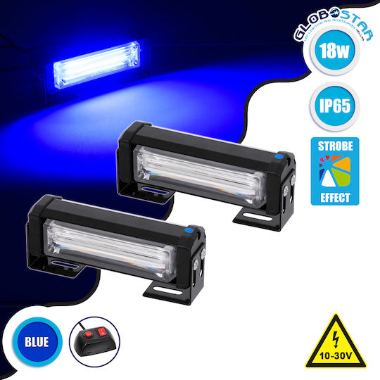 GloboStar Pro Series Waterproof Car Lightbar Police Vehicle Marking Bars for Cars & Trucks 13 Lighting Programs 2pcs LED 10 - 30V - Blue