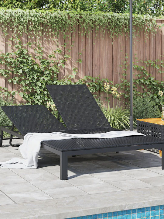 Liegestuhl Doppelter Rattan mit Rädern Schwarz 109x200x27.5cm.