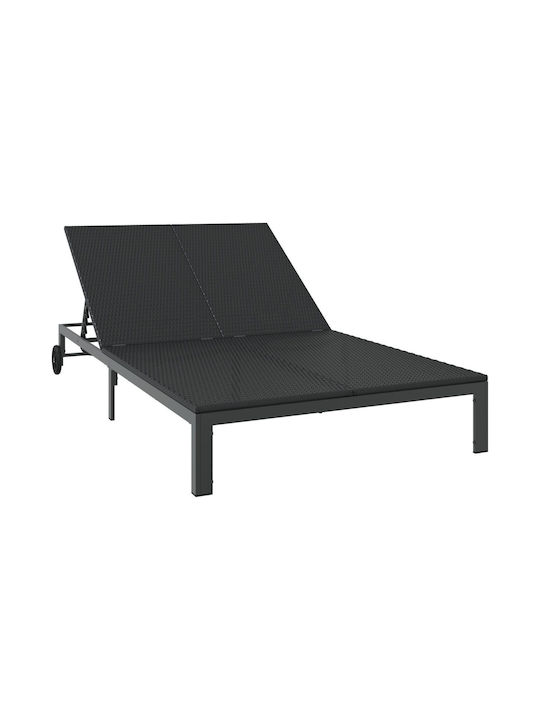 Liegestuhl Doppelter Rattan mit Rädern Schwarz 109x200x27.5cm.