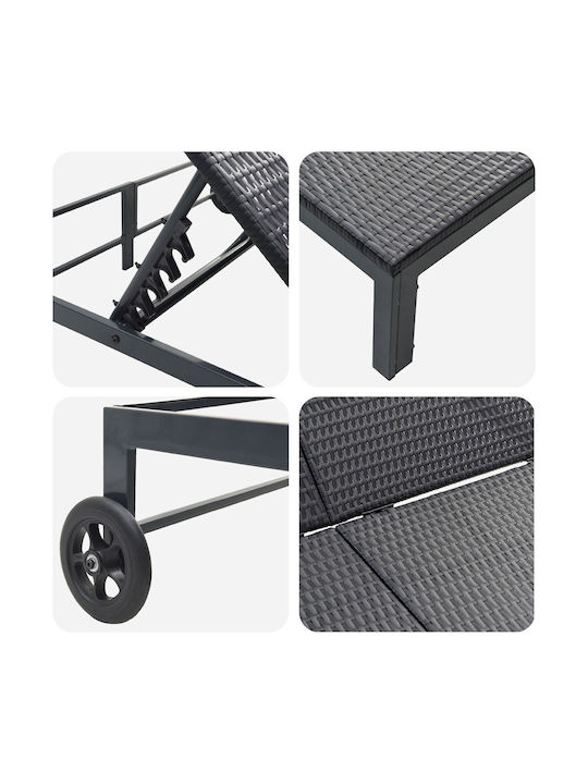 Liegestuhl Doppelter Rattan mit Rädern Schwarz 109x200x27.5cm.