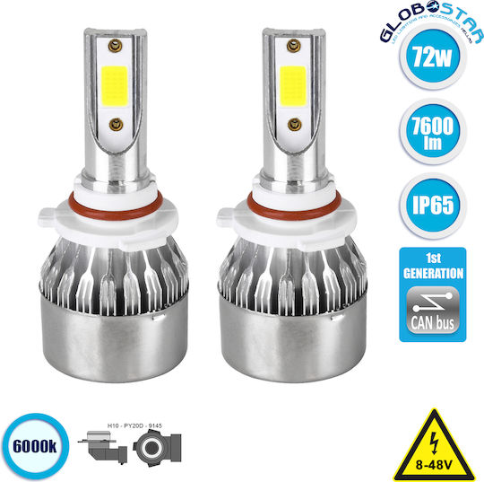 GloboStar Lampen Auto C6 H10 Canbus LED 6000K Kaltes Weiß 8-48V 72W 2Stück