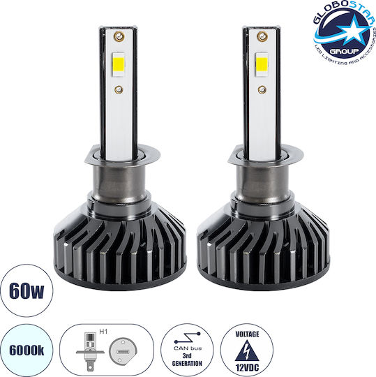 GloboStar Λάμπες Αυτοκινήτου H1 Canbus LED 6000K Ψυχρό Λευκό 9-32V 100W 2τμχ