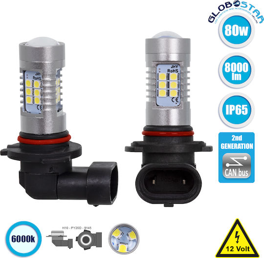GloboStar Glühbirnen Auto H10 Canbus LED 6000K Kaltes Weiß 12V 80W 2Stück