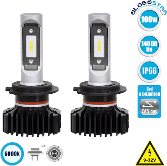 GloboStar Λάμπες Αυτοκινήτου H7 Canbus LED 6000K Ψυχρό Λευκό 9-32V 100W 2τμχ