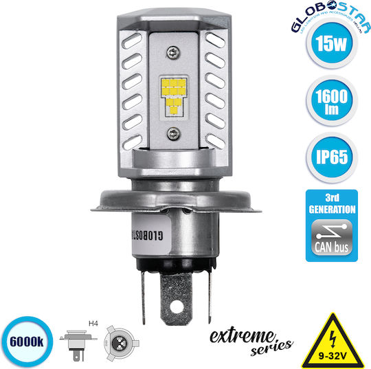 GloboStar Lamps Motorcycle H4 LED 6000K Cold White 9-32V 15W 1pcs