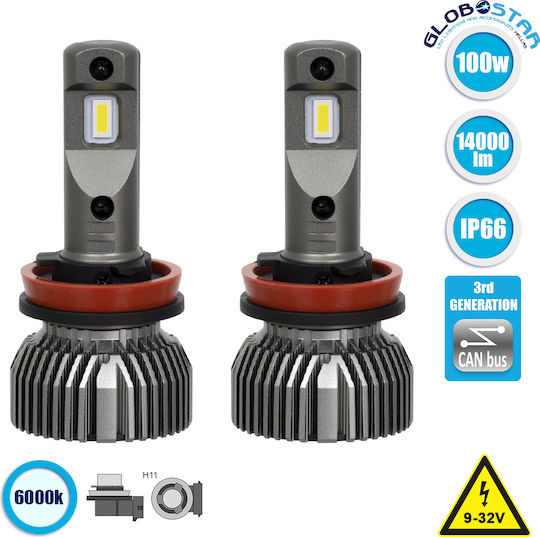 GloboStar Lamps Car H11 Canbus LED 6000K Cold White 9-32V 100W 2pcs